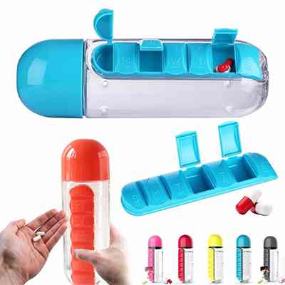 Daily Pill Box Organizer with Water Bottle Health & Beauty