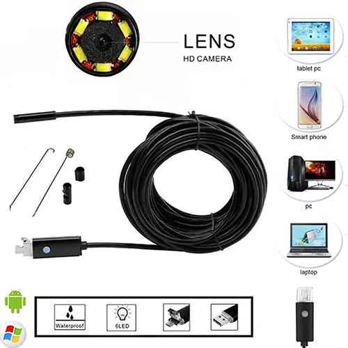 USB Android and PC 7mm Soft Tube Endoscope Wire Pinhole Camera - 2m@ido.lk