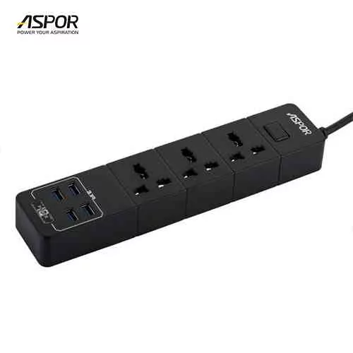 Aspor 2 Meter Power Cord with 4 Port USB