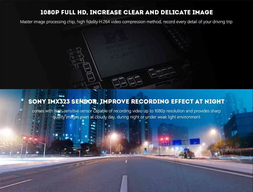 Xiaomi 70mai Dash Cam Smart WiFi Car DVR International Version 1080P 130 Degree Wide Angle- Midnight