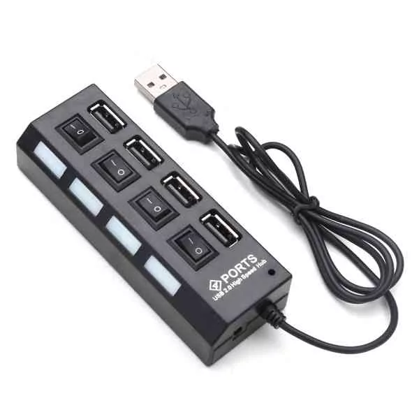 4 Port USB 2.0 Hub High Speed Mini USB Hub Adapter With LED Indicator For Phones