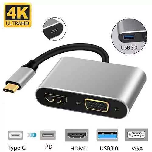 USB C to HUB PD HDMI VGA Adapter 4K 4-in-1 Computer Accessories
