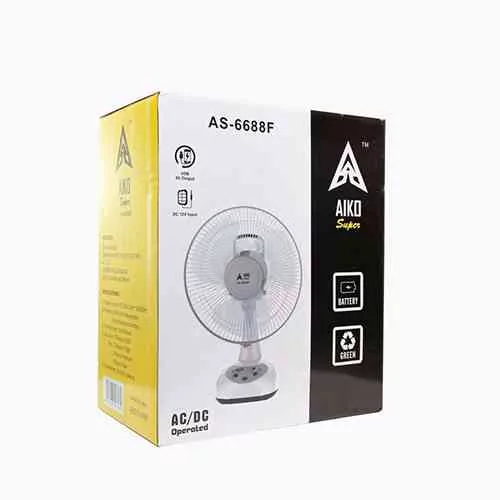 AIKO Rechargeable Fan with Built-in LED Light – AS6688F Home & Lifestyle
