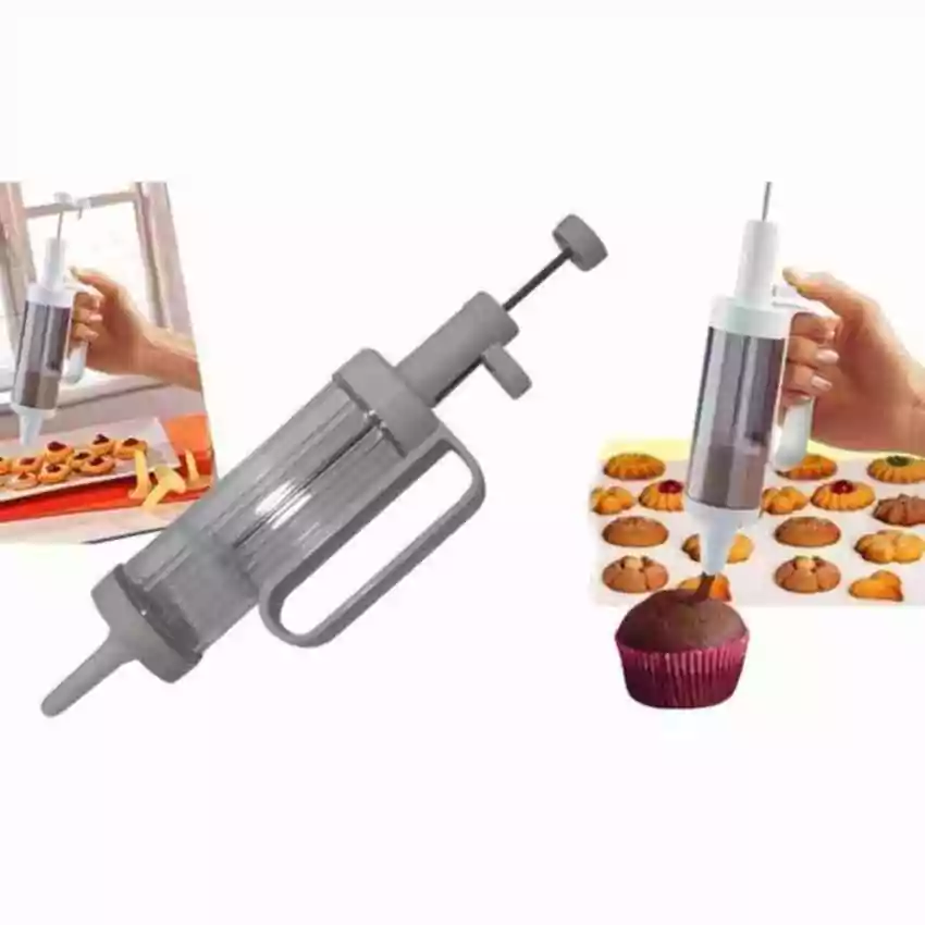 Plastic cookie press with the clear barrel Cookie Press and Cake Decorator set