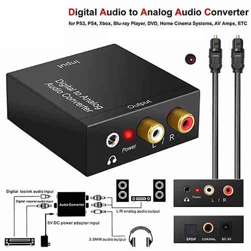 Digital To Analog Audio Converter Adapter RCA L/R 3.5mm Home Entertainment