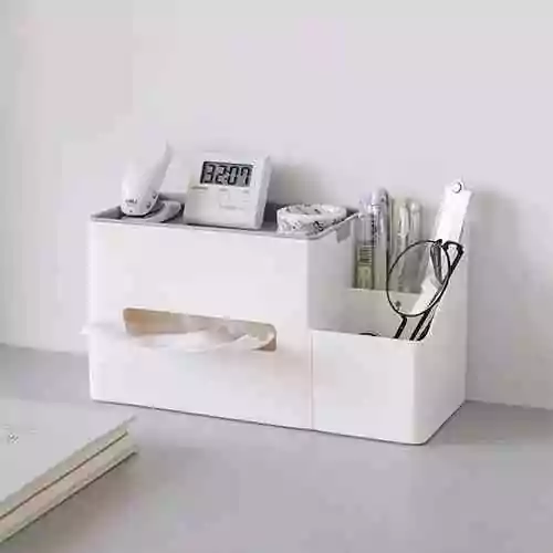 Tissue Box with Pen Holder Desk Organizer Storage Box @ido.lk