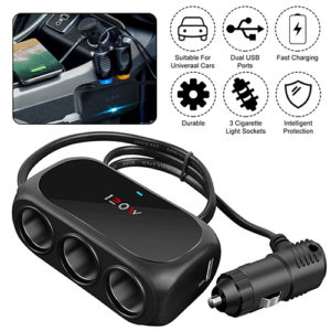 3 Port Car Cigarette Lighter Splitter with Dual USB Ports Car Charger Car Care Accessories