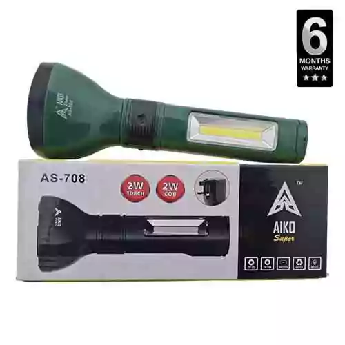 LED Rechargeable Torch with Flashlight AIKO Super AS 708 Home Needs