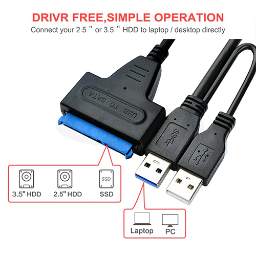 USB 3.0 To SATA Cable Adapter Dual USB Sata Cable Computer Accessories