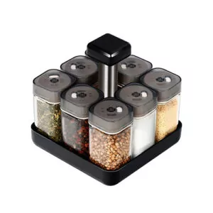 9Pcs Rotating Spice Rack Glass Jar Spices Container@ido.lk