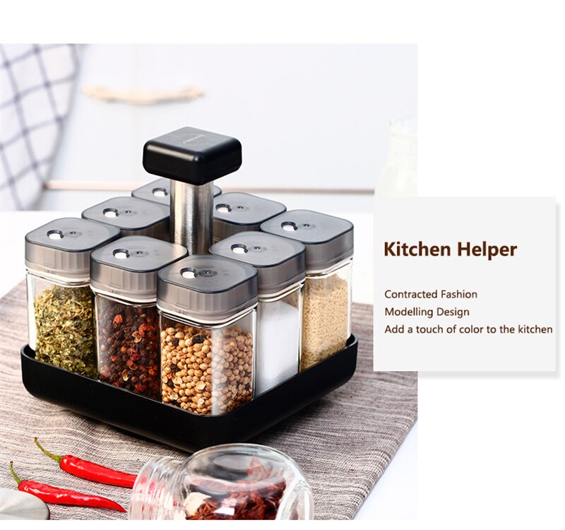 9Pcs Rotating Spice Rack; Buy Rotating Spice Rack Glass Jar Spices Containers Best Price in Sri Lanka | ido.lk