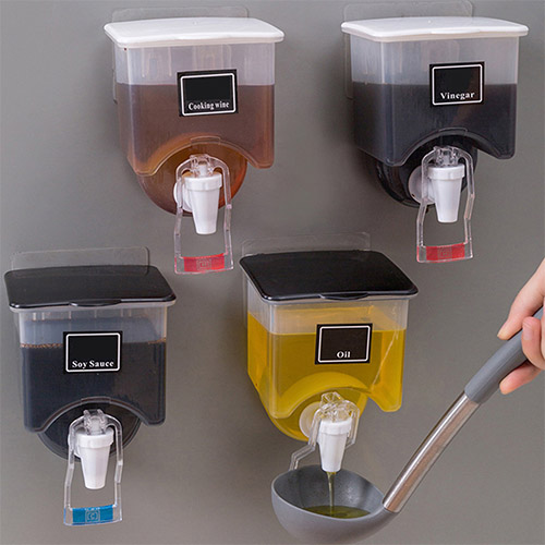 Wall Mounted Oil Dispenser Transparent Liquid Seasoning Tank Kitchen & Dining