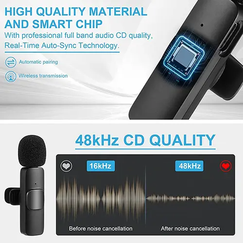 K9 Dual Wireless Clip Microphone Type C & Lightning Microphone Accessories