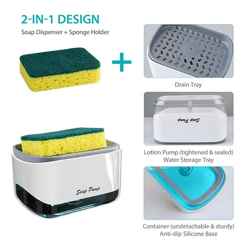 Press Type Pump Soap Dispenser with Sponge Holder Kitchen & Dining