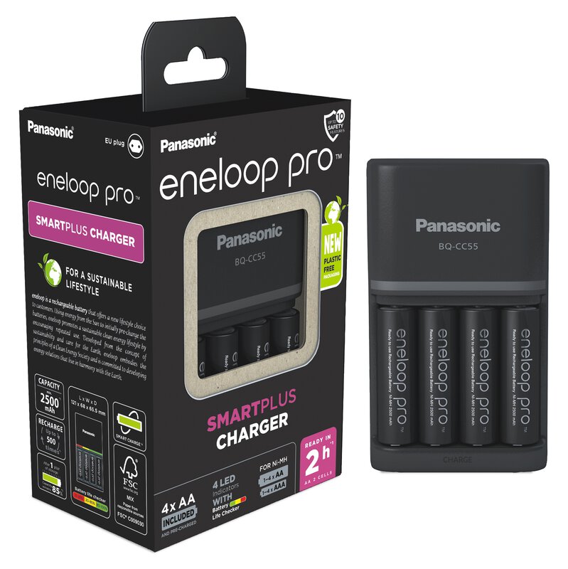 Panasonic Eneloop Pro Charger with 4 Rechargeable Batteries BQ-CC55: Panasonic Eneloop Pro Charger Best Price in Sri Lanka | ido.lk