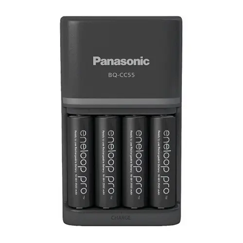 Panasonic Eneloop Pro Charger with 4 Rechargeable Batteries BQ-CC55 Battery
