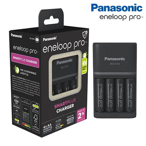 Panasonic Eneloop Pro Charger with 4 Rechargeable Batteries BQ-CC55 Battery
