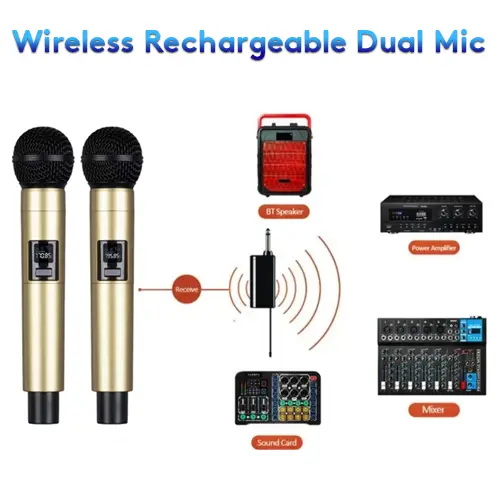 Wireless Rechargeable Dual Mic Handheld Microphone Microphone Accessories