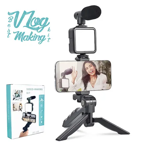 Kit Vlogging Complet Pour Smartphone - Lumière LED, Micro, Trépied - Pour Créer Des Vidéos Pros, Streaming, Podcast