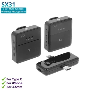 SX31 Wireless Dual Microphone for iPhone Type C Devices and 3.5mm Microphone Accessories