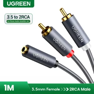 Ugreen 3.5mm Female to 2RCA Male Audio Cable 1M Computer Accessories