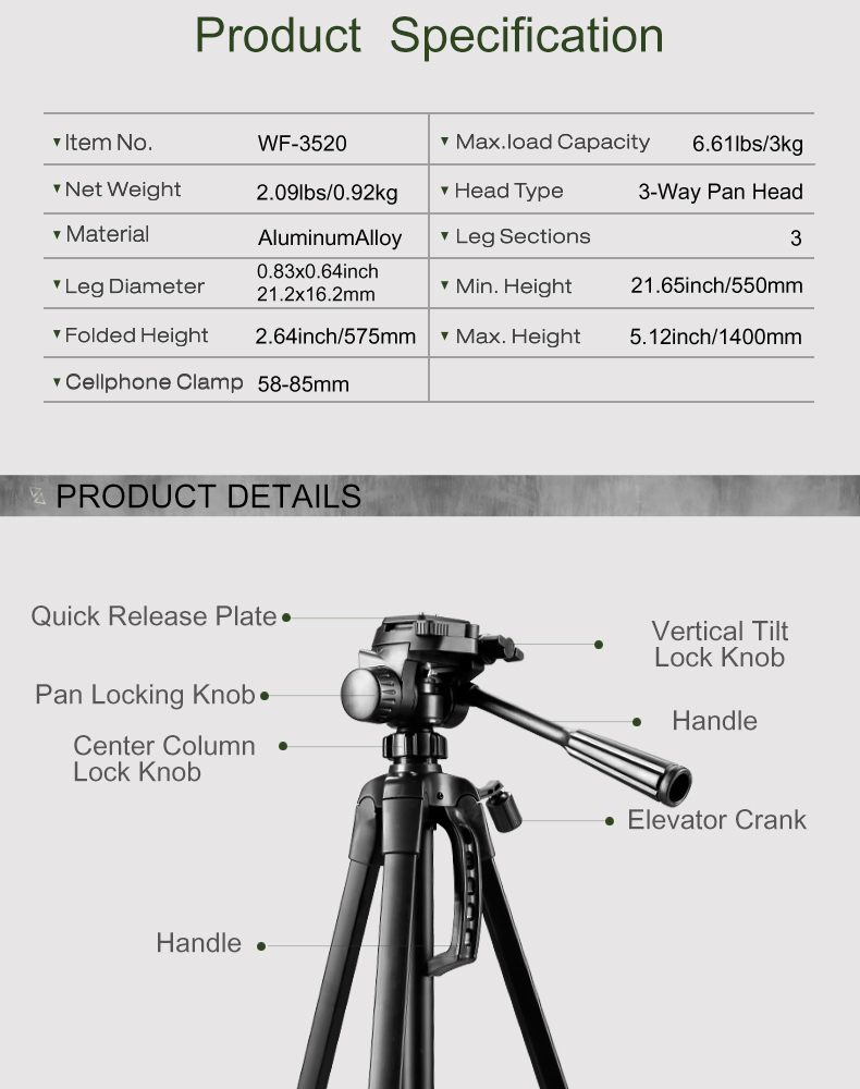 Professional Camera Tripod Stand 3520 in Sri Lanka | ido.lk