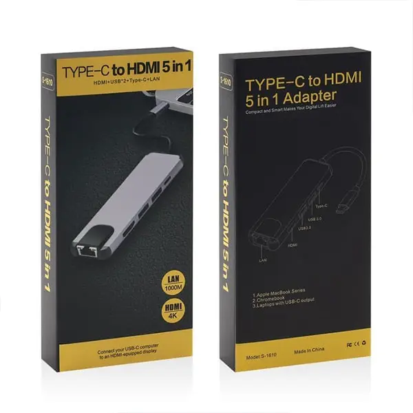 USB C to HDMI 5 in 1 Multiport Adapter with 1000Mbps Ethernet - ido.lk